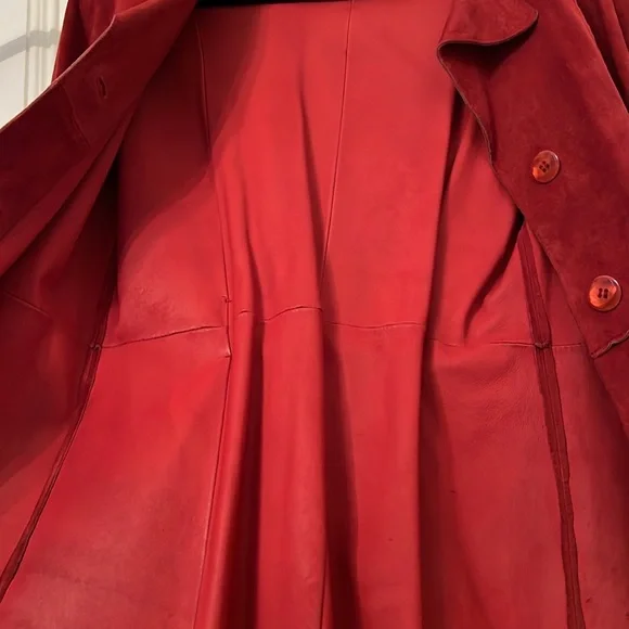 Arden B Vintage Leather Suede coat jacket red belted wrap trench Small s - Picture 6 of 7